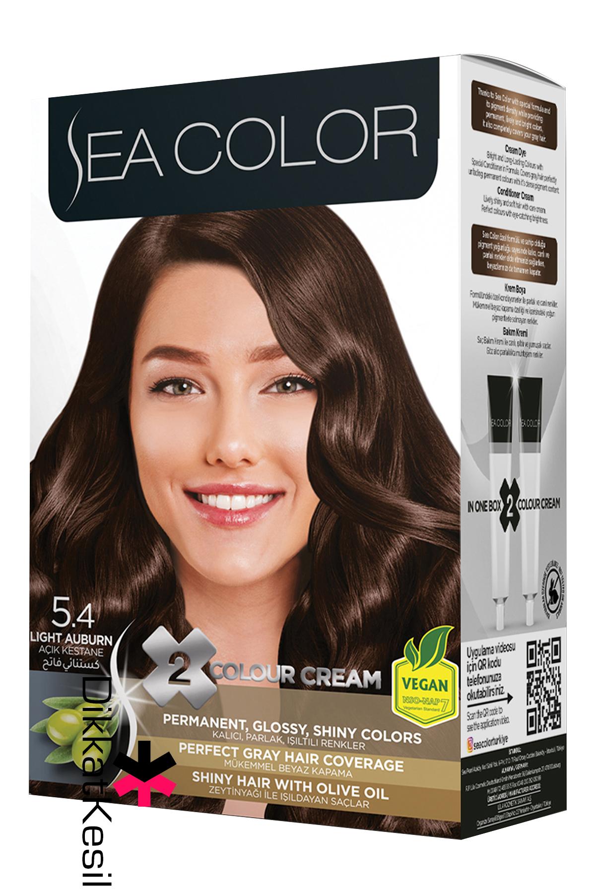 Sea%20Color%205.4%20Açık%20Kestane%20Renk%20Krem%20Saç%20Boyası%20Set,%20(Seacolor%205.4%20Numara)