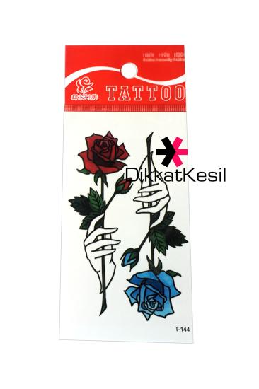 Gül Tutan El Dövmesi, Kırmızı Mavi Gül Geçici Çıkartma Dövme, Tattoo Sticker Dövme Modelleri - DikkatKesil