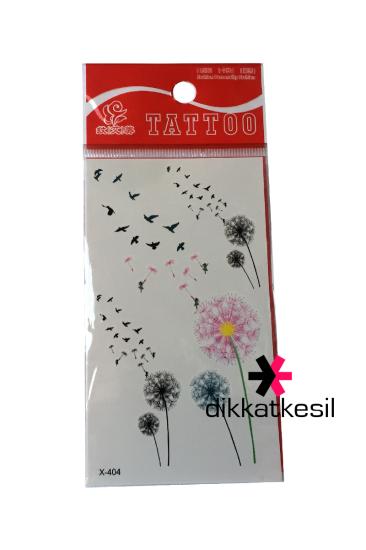 Karahindiba Çiçeği ve Kuşlar Sürüsü Geçici Dövmesi Siyah Renkli, Dövme Çeşitleri - DikkatKesil