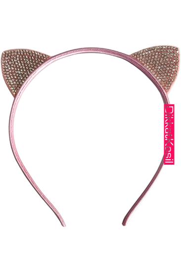 Kedi Kulağı Taç, Beyaz Kristal Taşlı Taç Toka Pembe, Taşlı taçlar - DikkatKesil