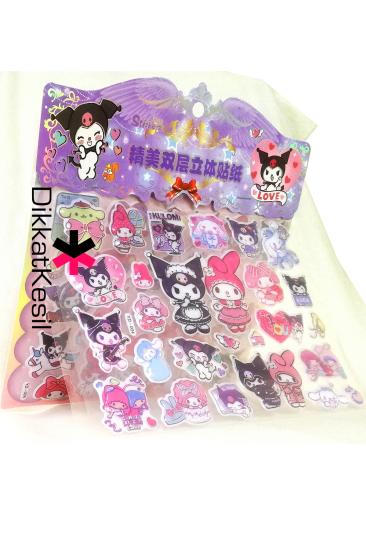Kuromi Melody Sticker, İki Sayfa Kabartmalı Sticker Set 48 li Stiker Çeşitleri - DikkatKesil