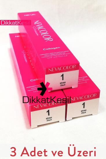 Nevacolor 1 Siyah Renk Premium Kalıcı Krem Saç Boyası Tüp 50 ml, Saç Boyaları 3 Adet - DikkatKesil