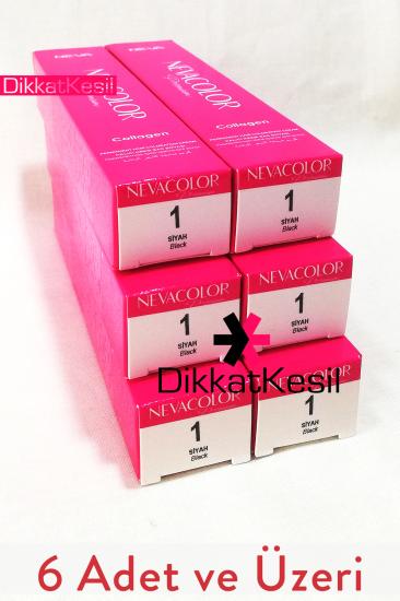 Nevacolor 1 Siyah Renk Premium Kalıcı Krem Saç Boyası Tüp 50 ml Saç Boyaları 6 Adet - DikkatKesil
