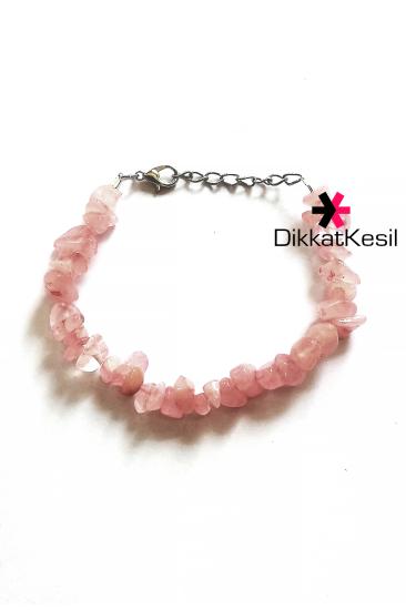 Pembe Kuvars Doğal Taş Bileklik, Pembe Kırık Taş Bileklik Modelleri - DikkatKesil