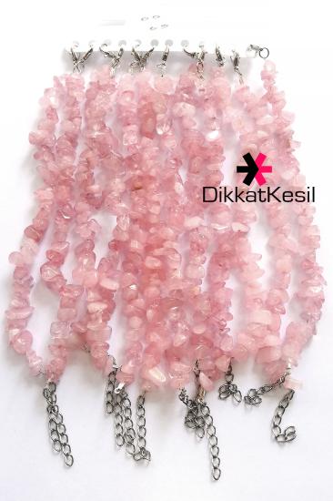 Pembe Kuvars Doğal Taş Toptan Bileklik, Pembe Kırık Taş Bileklik Modelleri 12 Adet - DikkatKesil