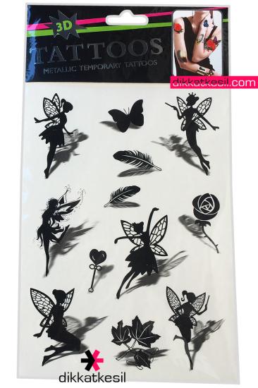 Peri Desenli Dövme Sticker, Kelebek Tüy Gül Siyah Geçici Yapıştırma Dövme Çeşitleri - DikkatKesil